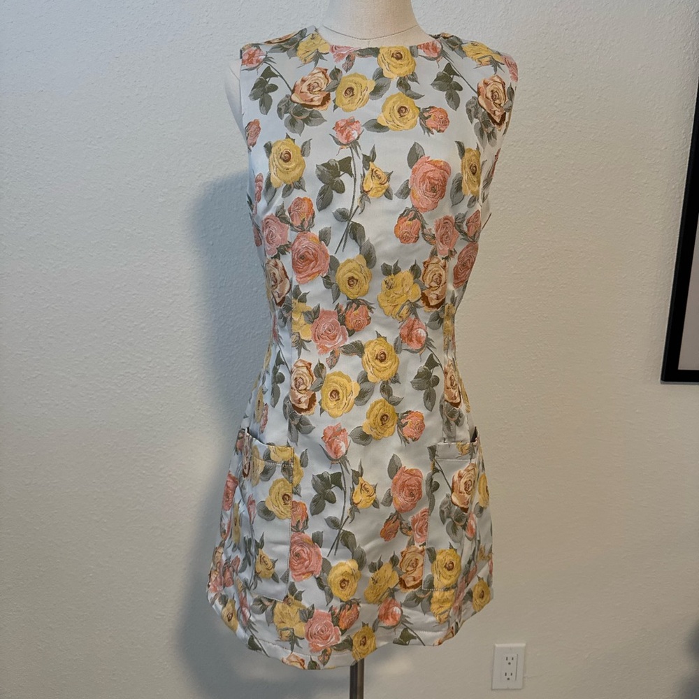 Floral Sleeveless Mini Dress - Yellow and Pink